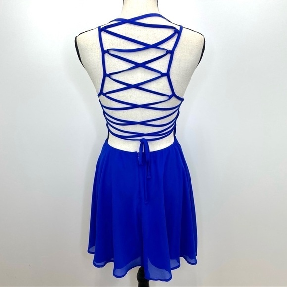 LULU’S Good Deeds Royal Blue Lace-Up mini flowy Dress women’s size XS - Picture 8 of 9